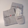 Coffret Serviettes et panier cotons, personnalisé avec un prénom